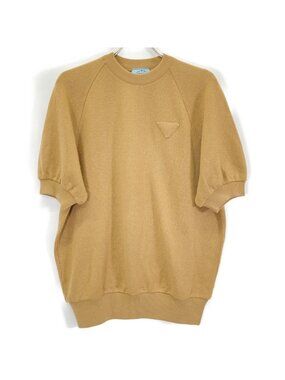 Prada Brown Cashmere 100 Triangle Logo Short Sleeve Knit 40